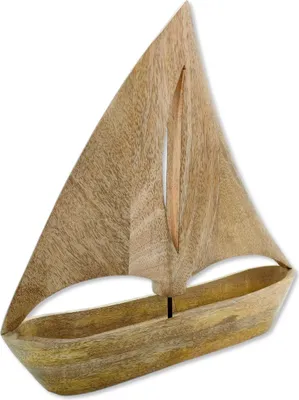 Produktbild von Holz Skulptur Segel-Boot 34 x 35cm braun Dekofigur Tisch-Deko Holzboot Schiff Figur