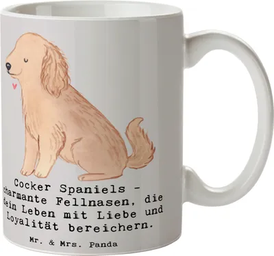 Produktbild von Mr. & Mrs. Panda Tasse Cocker Spaniel Liebe - Grau Pastell - Geschenk, bedingungslose Zuneigung, Hunderassen, Kaffeetasse, Herz erobern, Hunderasse, bewegungsfreudig