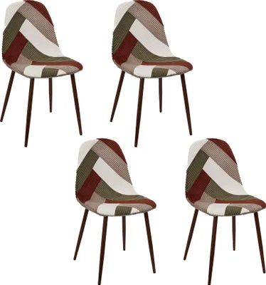 Image de Lot de 4 Chaises - HOME DECO FACTORY - SCOTT - Patchwork - Côtelé - Multicolore