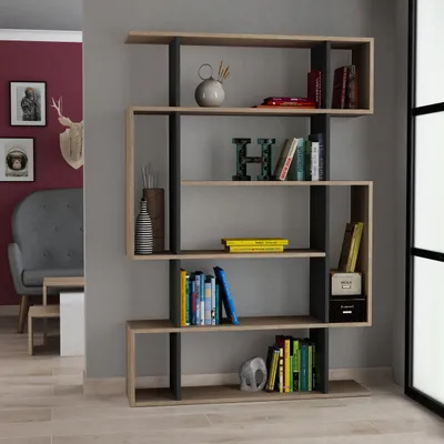 Produktbild von DECORTIE Mito Modernes Bücherregal Display Unit Eiche Natur Anthrazit Grau, 108,5 x 25,5 x 161 cm