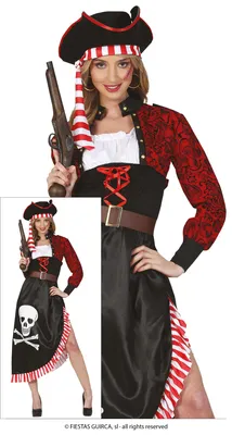 Produktbild von Piratin Kostüm für Damen mit Hut und Jacke Totenkopf Kleid Freibeuterin Seeräuberin Karneval, Größe: 38 - 40 (M) Farbe: Schwarz