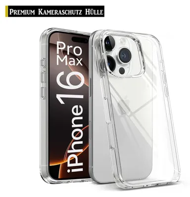 A clear protective case is shown next to an iPhone 16 Pro Max.