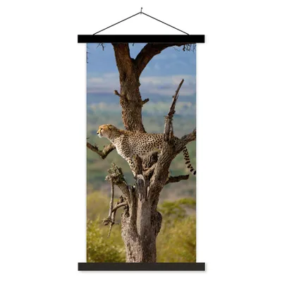 Produktbild von MuchoWow® Textilposter Leopard - Baum - Tier 60x120 cm mit schwarzem Rahmen - Magnete