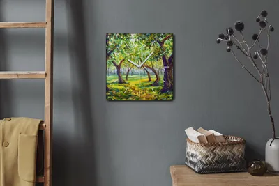 Produktbild von Coloray Hodiny Unikátní 30x30 cm  Tiché hodiny Pro obývací pokoj a kuchyň Nástěnné hodiny Plátno Bílé ručičky hodin - Lesní povaha