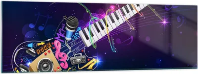 Produktbild von Bilder auf glas - Gitarre Instrument Musik Notiz - 160x50cm - Glasbilder - Wandbilder - Kunstdruck - zum Aufhängen bereit - Wanddekoration aus Glas - Glas Bilder - Wandbild auf Glas - GAB160x50-2724