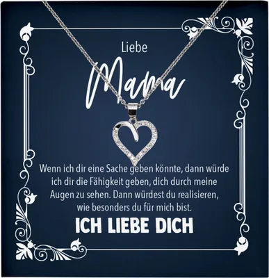 Produktbild von 22Feels Echt Silber Halskette - Mama Geschenk Mutter Frauen Schmuck Set Muttertag Geburtstag Weihnachten - Herz Anhänger, Karte
