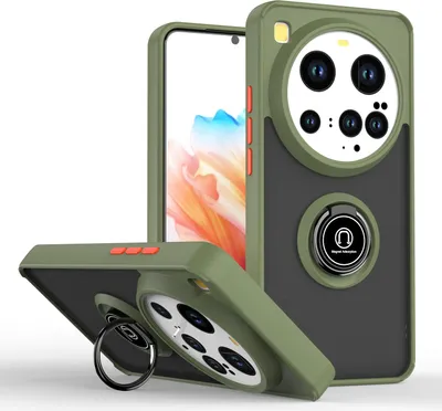 Immagine prodotto di Custodia per Xiaomi 15 Ultra traslucida opaca in TPU con supporto ad anello e supporto Verde militare
