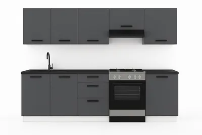 Produktbild von ULWEHOME | Küchenzeile 220 cm Anthrazit, Küchenmöbel-Set mit Arbeitsplatten 2,2 m, Küchenblock, Spülenschrank, Schubladenschrank und Oberschränken