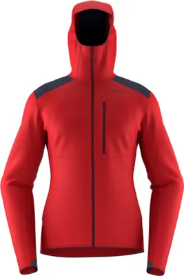 Aequilibrium Thermal Hoody von La Sportiva in leuchtendem Rot; mit Kapuze und Reißverschluss.