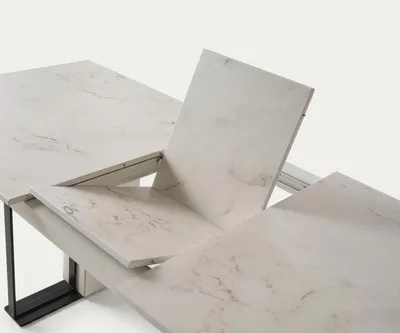 Obrázok produktu pre Rozkladací jedálenský stôl s povrchom imitujúcim mramor, moderný, biely, elegantný dizajn, kuchynský stôl