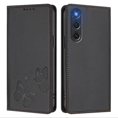 Obrázek produktu pro Kožené pouzdro pro ZTE nubia RedMagic 10 Air, motýlí ražbou, peněženkové flip pouzdro se stojánkem Černá