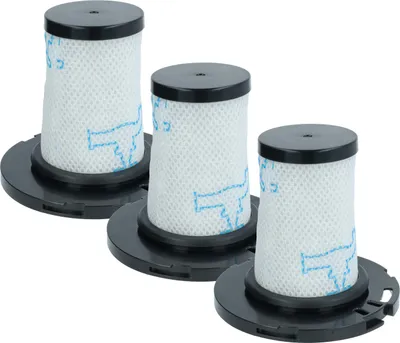 Three vacuum cleaner filters on a white background.