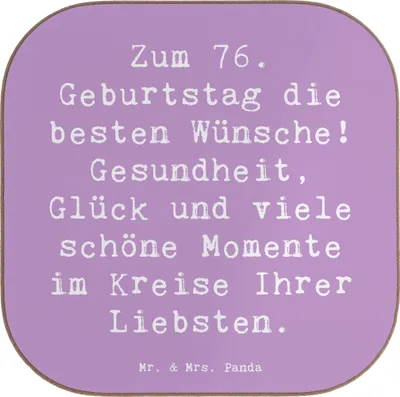 Produktbild von Mr. & Mrs. Panda Untersetzer für Gläser Spruch 76. Geburtstag - Lavendeltraum - Geschenk, Tischschoner, Happy Birthday, gläseruntersetzer, Geburtstagswünsche, Glas
