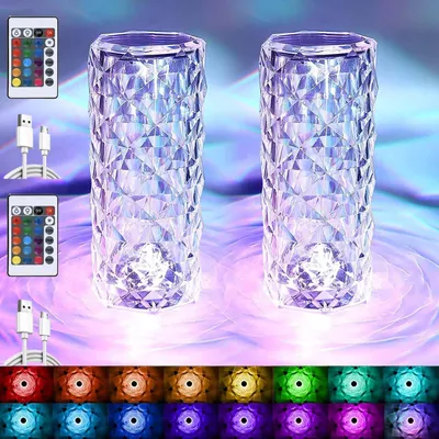 Produktbild von Yeahboom 2 x LED Kristall Diamant Tischlampe, 2000 mAh 16 Farben Berührung der Kontrolle Rosen am Nachtteil