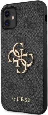 Zdjęcie produktu dla Guesspoliuretan 4G Metal Logo Case dla iPhone 11 szare etui ochronne