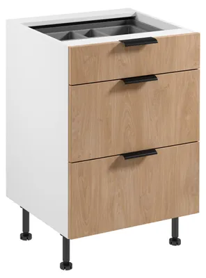 Obrázek produktu pro Šuplíková kuchyňská skříňka SALERNO - šířka 60 cm, bílá / dub + příborník