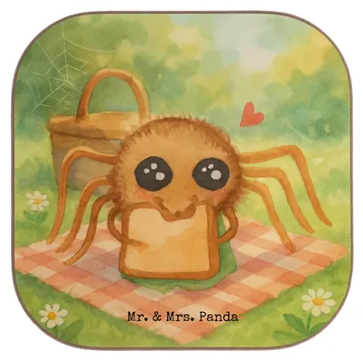 Produktbild von Mr. & Mrs. Panda Untersetzer für Gläser Spinne Agathe Sandwich Design - Weiß - Geschenk, gläseruntersetzer, Hunger, Lebensfreude, Alles Wird gut, Glück, Tassenuntersetzer