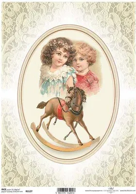 Immagine prodotto di ITD carta di riso per decoupage, cavallo a dondolo, pizzo, ovale decorativo R1127