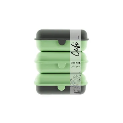 Zdjęcie produktu dla Zestaw 3 pojemników na kanapki Cofi – pudełko na lunch / śniadanie – bez BPA, można myć w zmywarce, można ustawiać jeden na drugim, 1600 ml, kolor zielono-szary