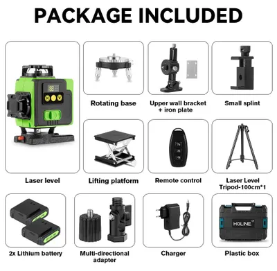 Produktbild von 16-Linien-4D-Laser - Professioneller Horizontal- und Vertikallaser - Selbstnivellierung ±3° - Grüner 515-nm-Laser - 25 m Arbeitsbereich - 1-m-Stativ - 6000-mAh-Akku