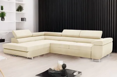 Produktbild von GOLDSTOFF VENUS Ecksofa mit Schlaffunktion und Bettkasten 275x202 cm – Modern und zuverlässig Schlafsofa L-Form mit verstellbare Kopfstützen (beige)