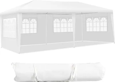 Produktbild von 3x6 m Gartenpavillon mit 4 Seitenwände, Wasserdichtes Partyzelt mit Metallstruktur, Gartenzelt mit Tragetasche, für Party Hochzeiten Camping, Weiß