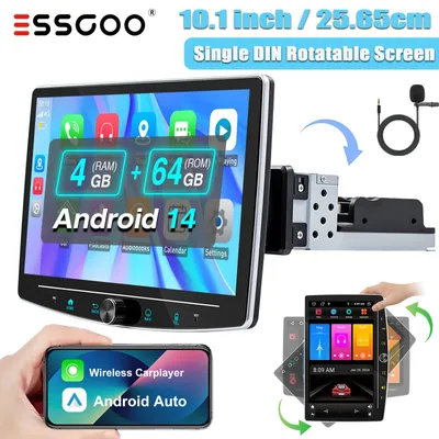 Image de Système de navigation intégré et lecteur multimédia – Écran tactile IPS rotatif de 10,1 pouces – Android 14 – 4 Go de RAM et 64 Go de stockage