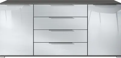 Produktbild von Vladon Sideboard Linio V2 – Moderne Kommode mit 2 Türen & 4 Schubladen, Anthrazit matt/Weiß Hochglanz, 166,5 x 72,5 x 35 cm (BxHxT) – Beistellschrank Anrichte Standschrank
