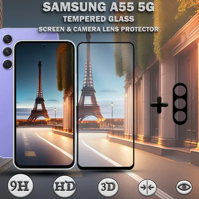Produktbild von 1-Pack SAMSUNG A55 5G Displayschutzfolie und Objektivschutz aus 9H gehärtetem Glas
