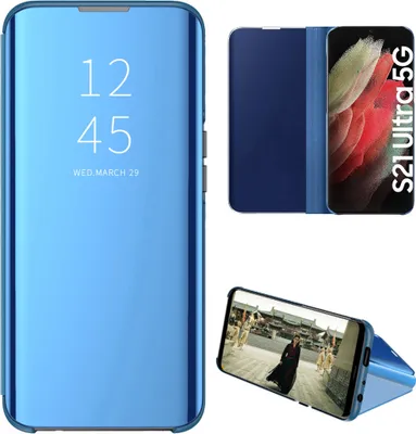 Image de Etui pour Samsung Galaxy S21 Ultra 5G transparent, cuir PU, avec fonction stand bleu