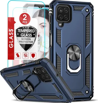 Immagine prodotto di Custodia per Samsung Galaxy A12 6,5" Custodia blu navy Anello protettivo + 2x vetro