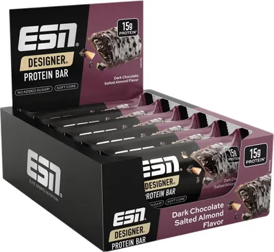Produktbild von ESN Designer Protein Bar- 12x 45g Dark Chocolate Salted Almond