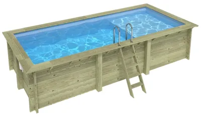 Immagine prodotto di Piscina in legno AQUA 6.1 x 2.85 – H.1.31 m con spiaggia, azzurro chiaro, con supporti da cementare