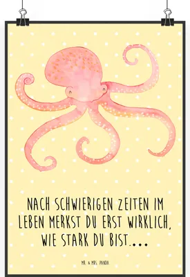 Produktbild von Mr. & Mrs. Panda Bild Tintenfisch DIN A0 - Gelb Pastell - Geschenk, Wasser, Posterdruck, Lustige Sprüche, drucke, Meerestier, Krake, Meer, Ozean, Kunstdruck, poster