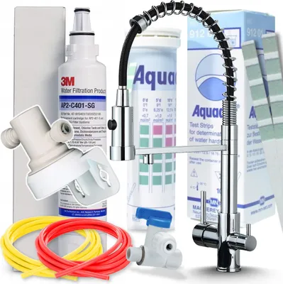 Productafbeelding van Professionele keukenmengkraan Ari Solid Spring met aansluiting voor waterfilter, twee uitlopen, 360 graden draaibaar en keramische cartridge, chroom