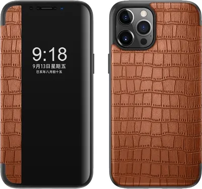 Produktbild von Für Apple iPhone 12 Pro Max 6.7 Handy Tasche Braun Krokodil Design Hülle Etuis