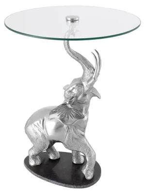 Zdjęcie produktu dla riess-ambiente Okrągły stolik pomocniczy ELEPHANT 80 cm srebrny metal szkło marmur rzeźba stolik kawowy stół