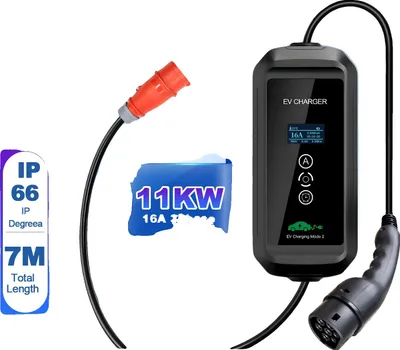 Immagine prodotto di Caricabatteria portatile per veicoli elettrici, corrente regolabile, cavo di ricarica da 7 m, tipo 2