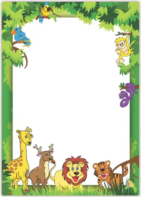 Produktbild von Motiv Briefpapier für Kinder (Dschungel-5037, DIN A4, 25 Blatt). Einseitig bedrucktes Briefpapier,  beschreibbar, Motivpapier für alle Drucker/Kopierer geeignet Motiv Urwald Dschungel Papagei Affe Schlange Giraffe Löwe Hirsch Frosch