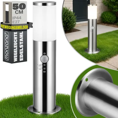 Produktbild von MONZANA® Außenlampe mit Bewegungssensor Edelstahl 50cm E27 Fassung IP44 Wegeleuchte Gartenleuchte Beleuchtung für Außen Outdoor Garten Terrasse Silber