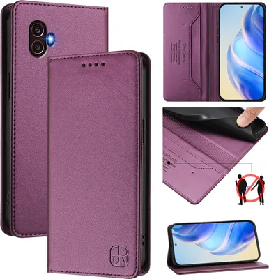 Image de Etui en cuir pour Samsung Galaxy XCover6 Pro, étui à rabat avec fentes pour cartes, portefeuille et support Violet