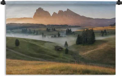 Produktbild von MuchoWow® Wandteppich Wandbehang Berg - Nebel - Landschaft 90x60 cm Tapisserie Dekoration Wandtuch - Wandskulpturen - Bildteppich