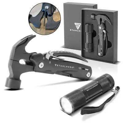 Immagine prodotto di STAHLWERK Multitool 12 strumenti Coltello tascabile Strumento multifunzione Torcia elettrica