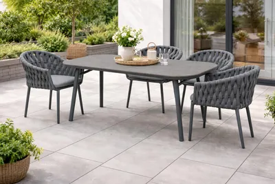 Produktbild von Destiny MOLINO SAN MARINO Sitzgruppe 4 Sessel + Tisch 180x90cm, halboval, grau