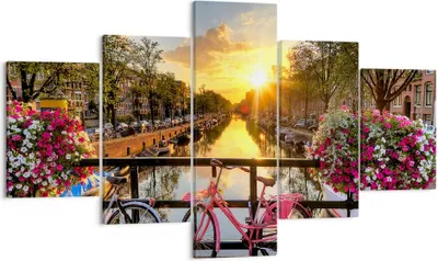 Produktbild von Bild auf Leinwand - Leinwandbild - Bikes Kanal Amsterdam Architektur - 125x70cm - Wand Bild - Wanddeko - Leinwanddruck - Bilder - Kunstdruck - Leinwand bilder - Wandkunst - EA125x70-3081