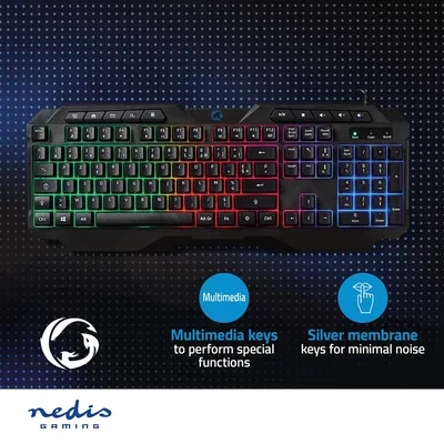 Produktbild von Nedis Wired Gaming Keyboard - USB Type-A - Folientasten - LED - AZERTY - FR-Layout - Stromversorgung über USB - Netzkabellänge: 1.30 m - Multimedia