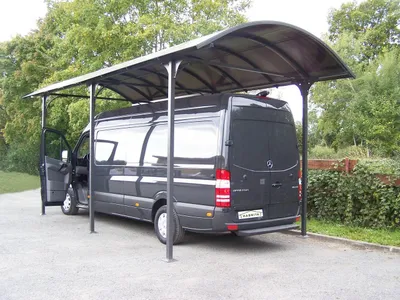 Image de Carport aluminium pour camionnette, camping-car, caravane et bateau - 27,51 m² - Gris anthracite - Toit polycarbonate translucide foncé