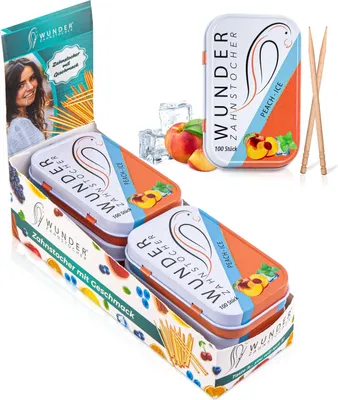 Produktbild von Wunder Zahnstocher Display 6er Pack Pfirsich/Ice Metalldose: Erfrischender Atem für den täglichen Genuss - Lifestyle