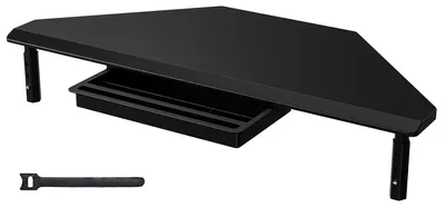 Image de Support de moniteur triangulaire avec tiroir, Noir