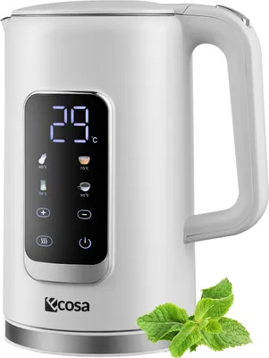 Produktbild von Ecosa Wasserkocher Edelstahl mit Temperatureinstellung (40°C-100°C) 1,7 Liter 2200 Watt Teekocher 100% BPA FREI Warmhaltefunktion LED Display mit Temperaturwahl Wasser Kocher Water Kettle Weiß